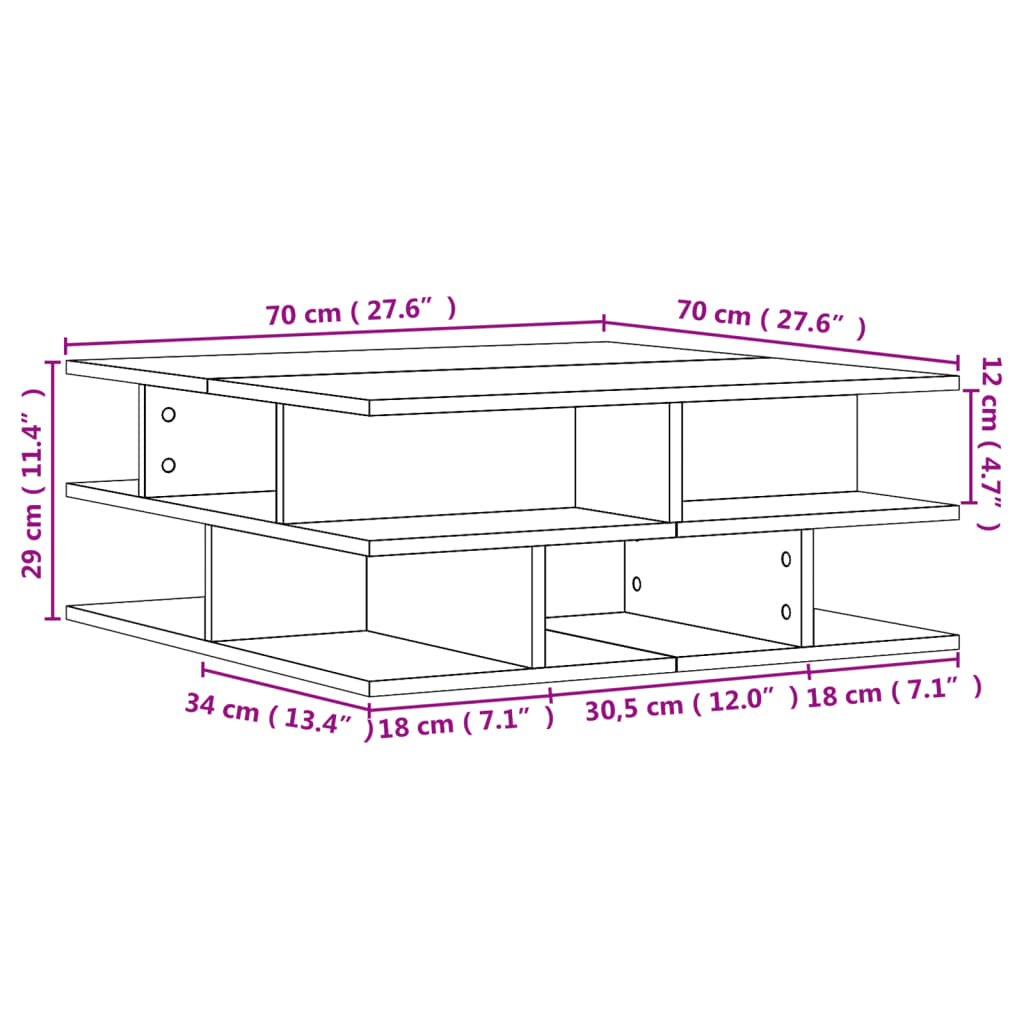 sofabord 70x70x29 cm konstrueret træ sort