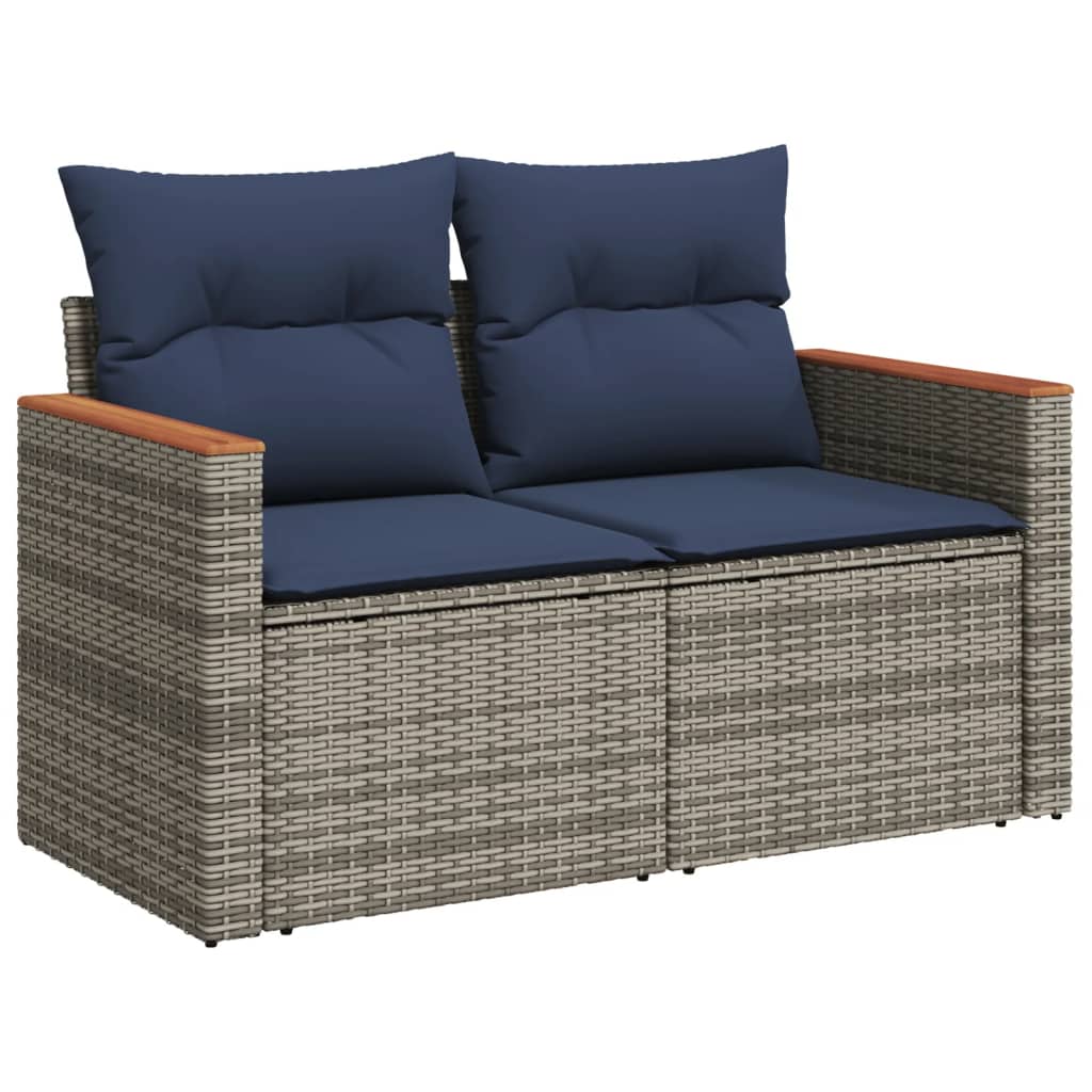havesofasæt med 8 hynder grå polyrattan