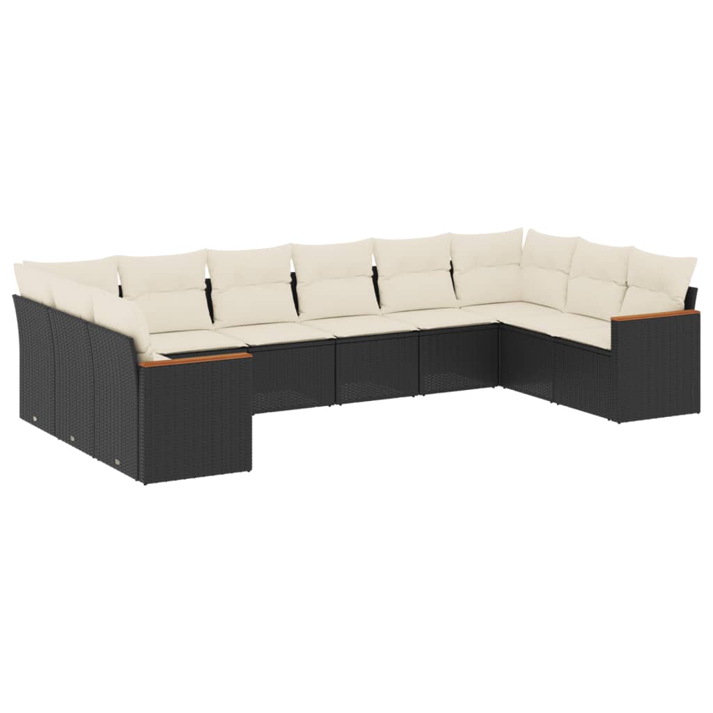 sofasæt til haven 10 dele med hynder polyrattan sort