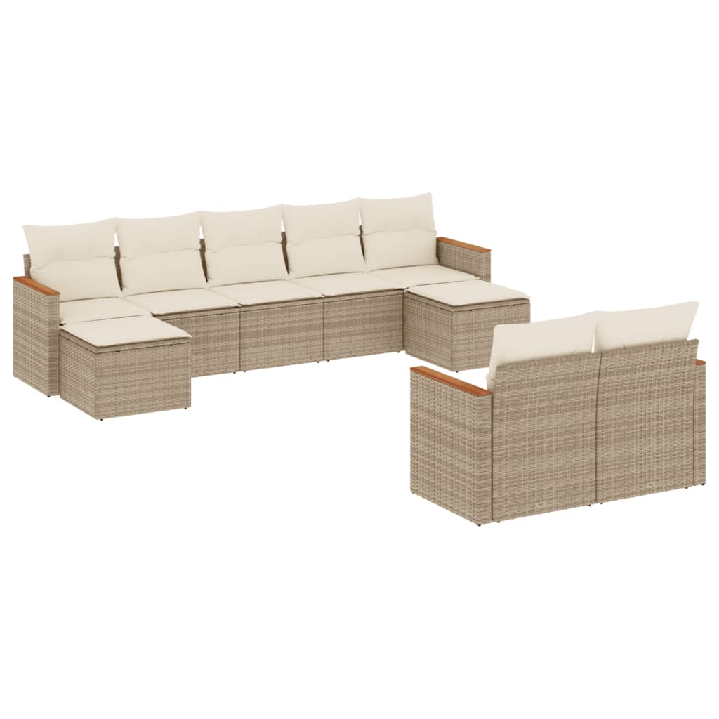 sofasæt til haven 9 dele med hynder polyrattan beige