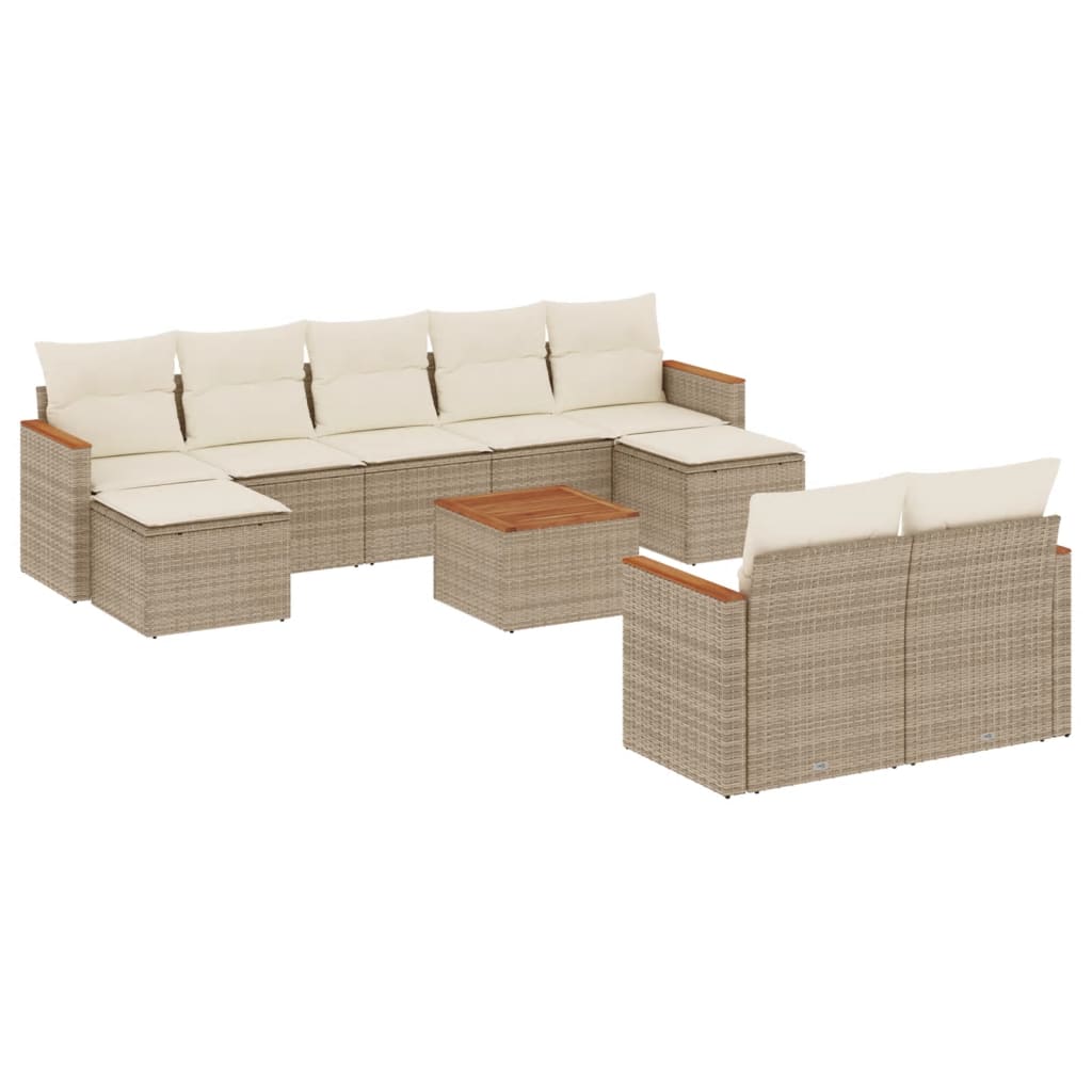 sofasæt til haven 10 dele med hynder polyrattan beige