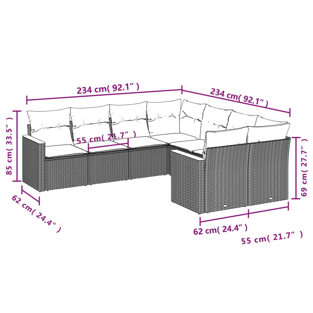 sofasæt til haven 8 dele med hynder polyrattan beige