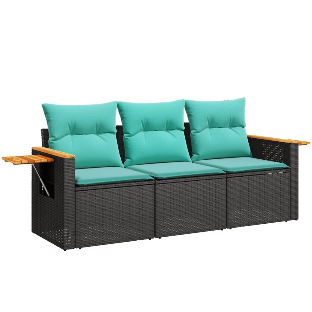 sofasæt til haven 3 dele med hynder polyrattan sort