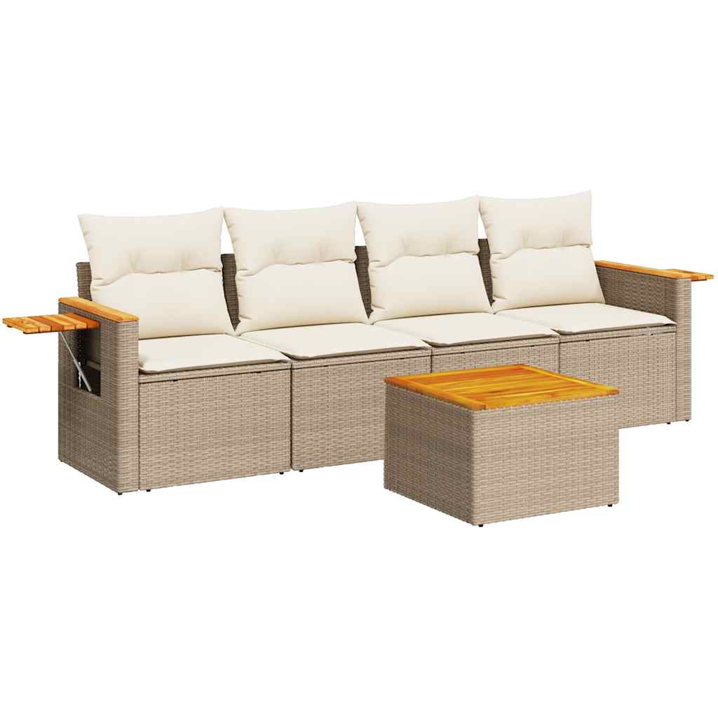 sofasæt til haven 5 dele med hynder polyrattan beige