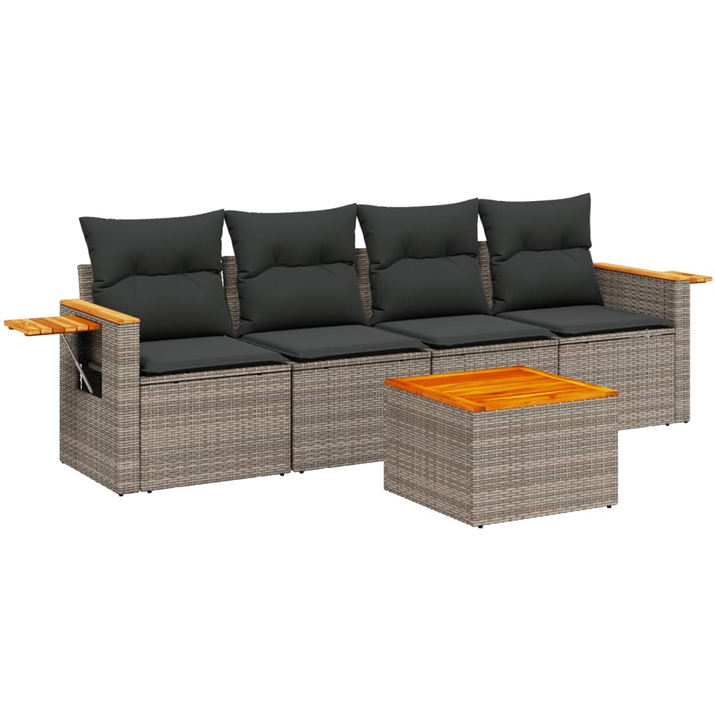 sofasæt 5 dele med hynder polyrattan grå