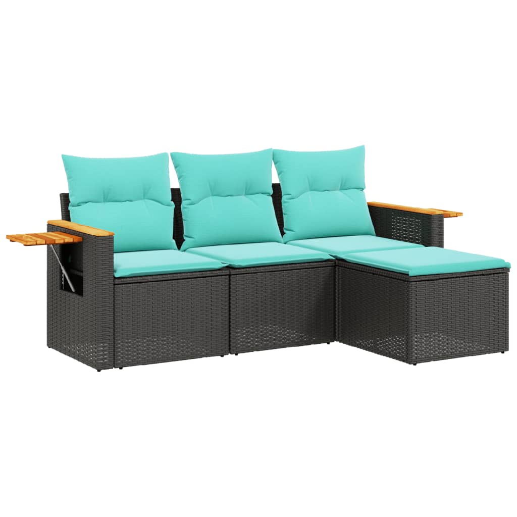 sofasæt til haven 4 dele med hynder polyrattan sort