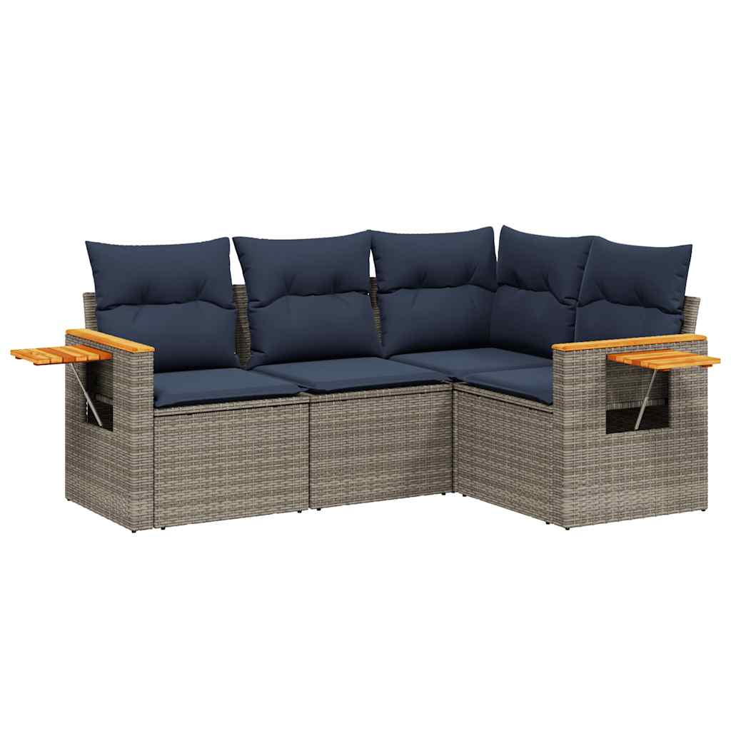 sofasæt til haven 4 dele med hynder polyrattan grå