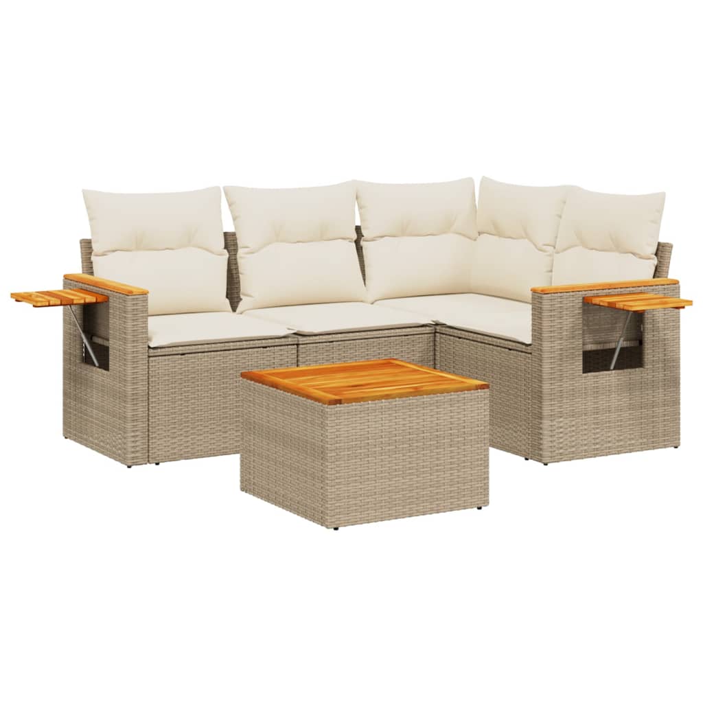 sofasæt til haven 5 dele med hynder polyrattan beige