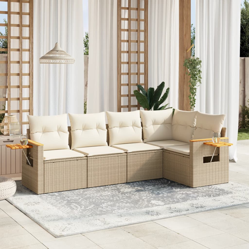 sofasæt til haven 5 dele med hynder polyrattan beige