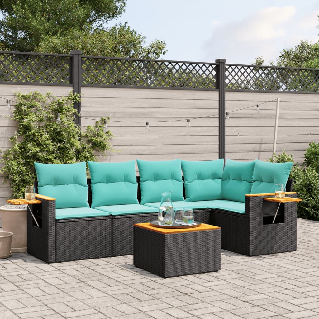 sofasæt til haven 6 dele med hynder polyrattan sort