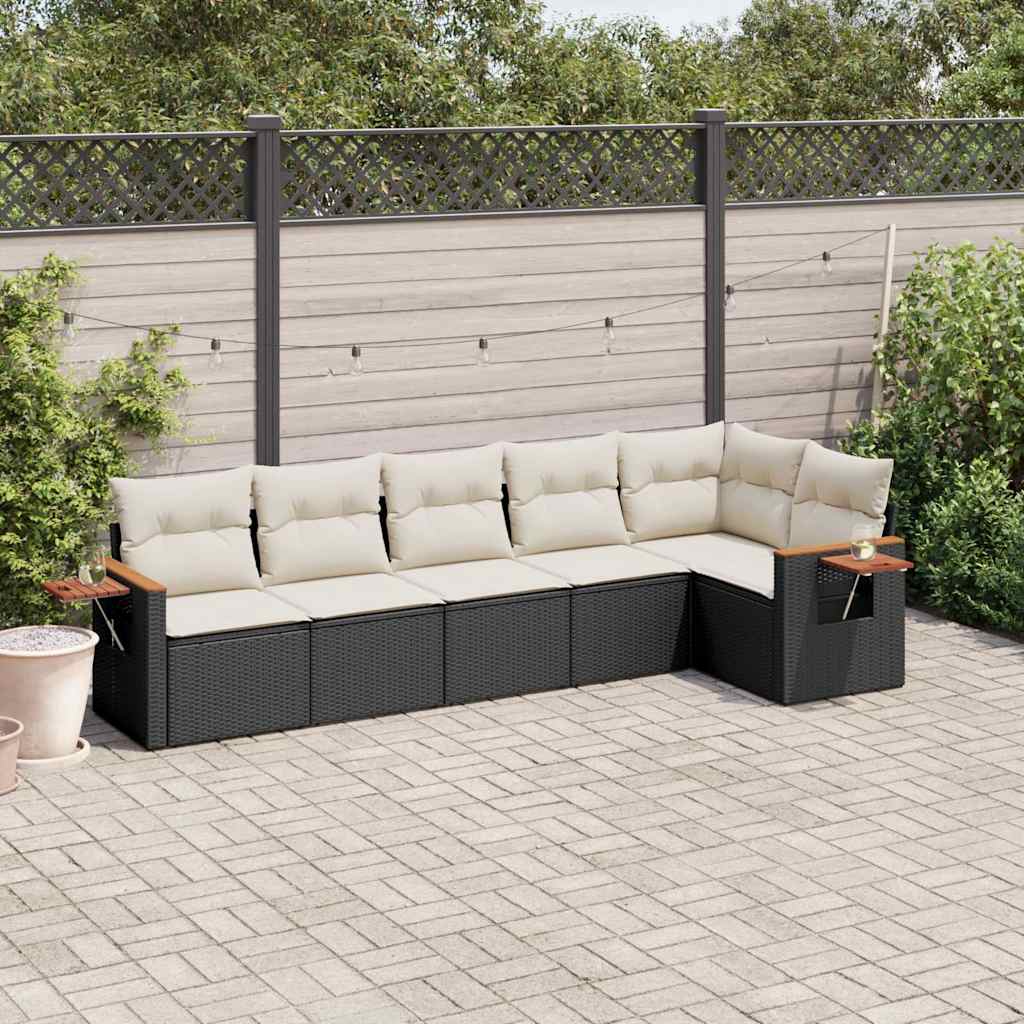 sofasæt til haven 6 dele med hynder polyrattan sort