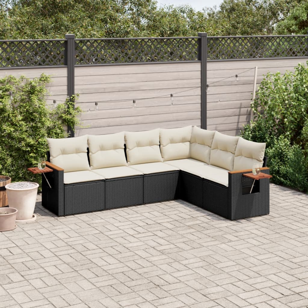 sofasæt til haven 6 dele med hynder polyrattan sort