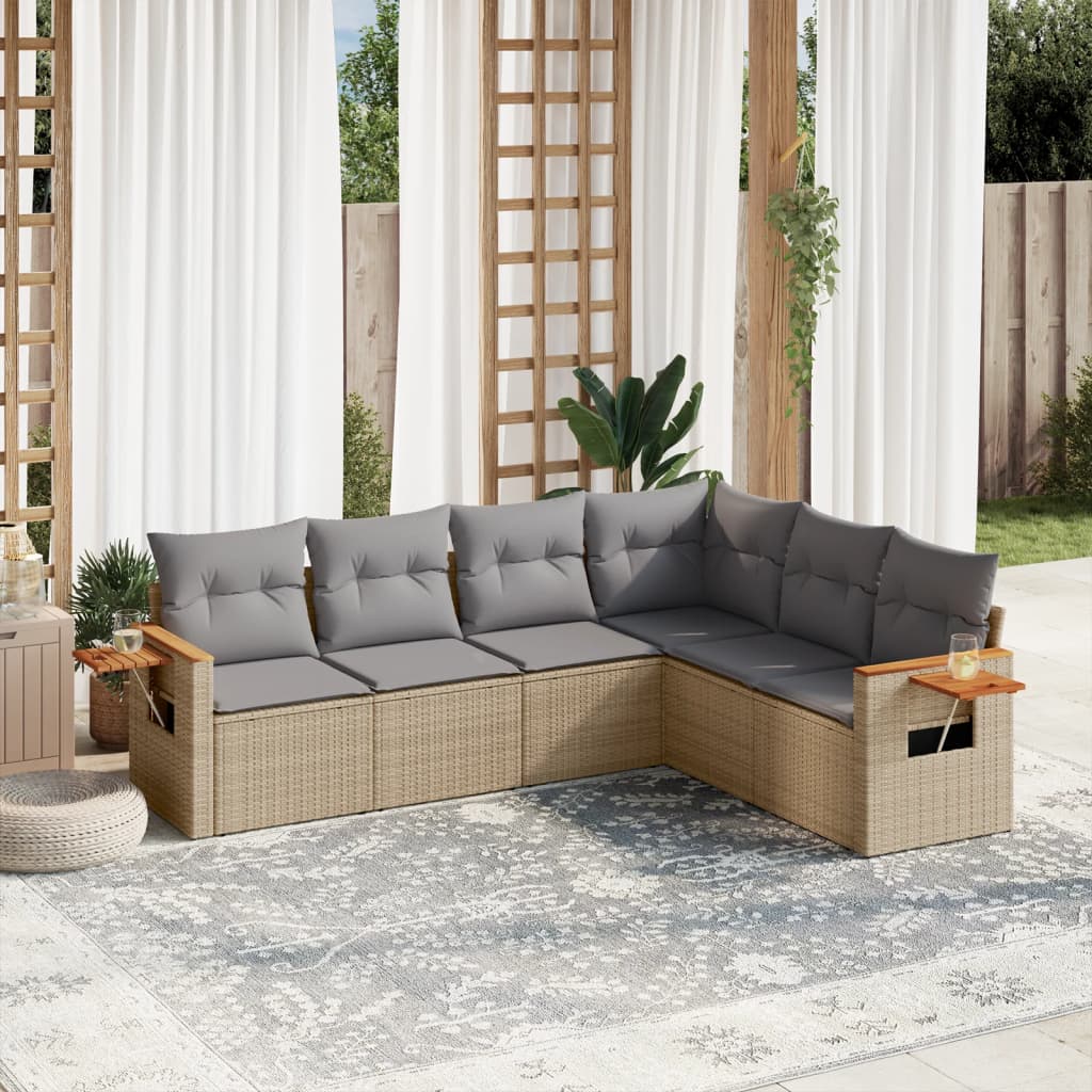sofasæt til haven 6 dele med hynder polyrattan beige