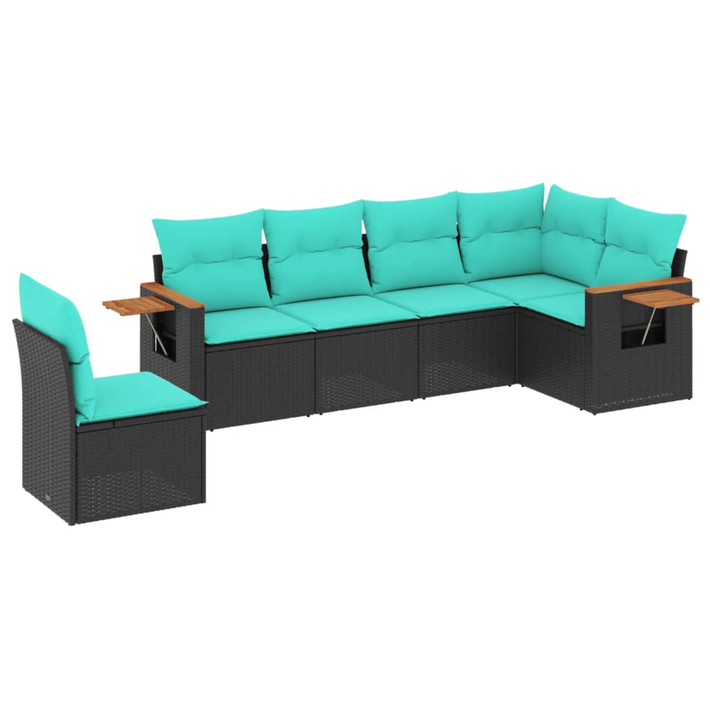 sofasæt til haven 6 dele med hynder polyrattan sort
