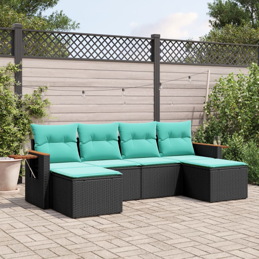 sofasæt til haven 6 dele med hynder polyrattan sort