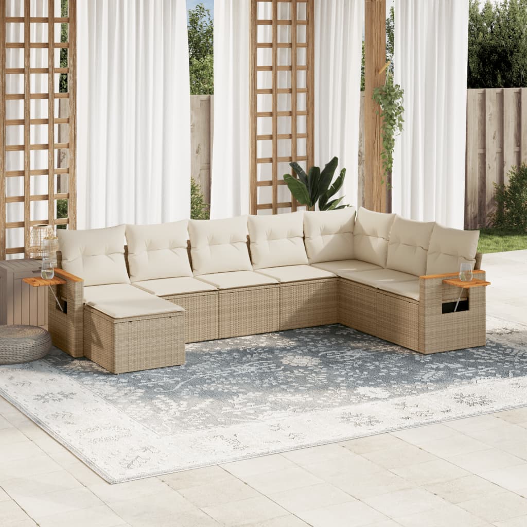 sofasæt til haven 8 dele med hynder polyrattan beige
