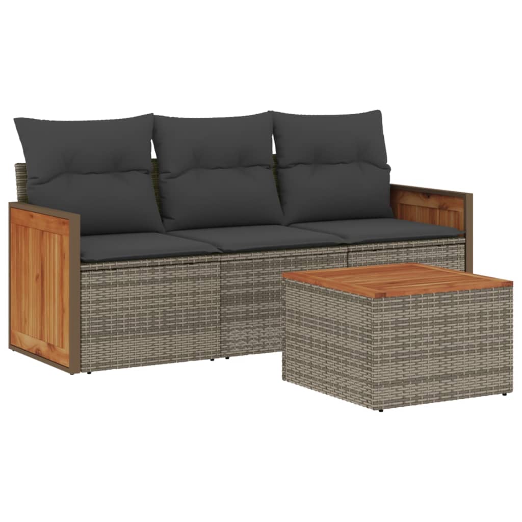 sofasæt til haven 4 dele med hynder polyrattan grå