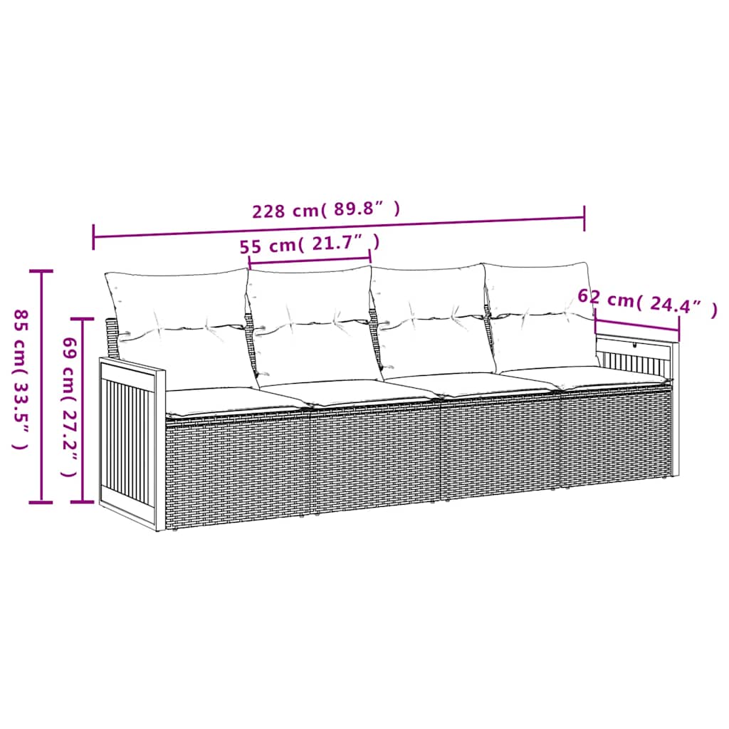 havesofasæt med 4 dele og hynder sort polyrattan