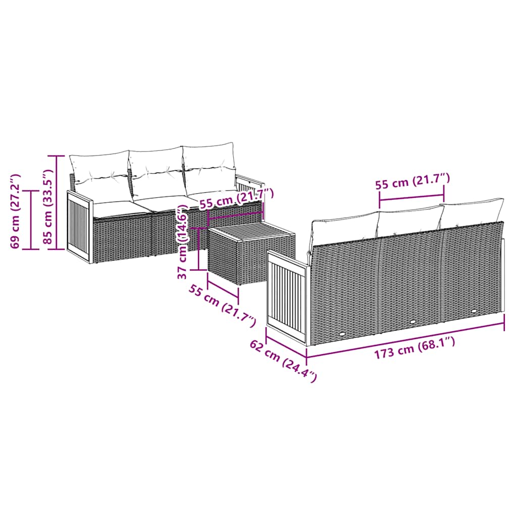havesofasæt med 7 hynder sort polyrattan