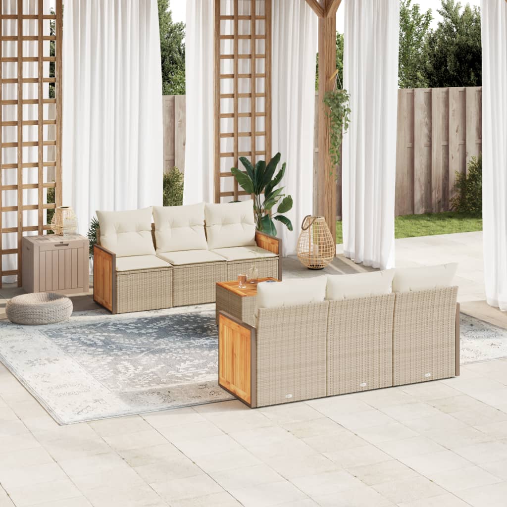 sofasæt til haven 7 dele med hynder polyrattan beige