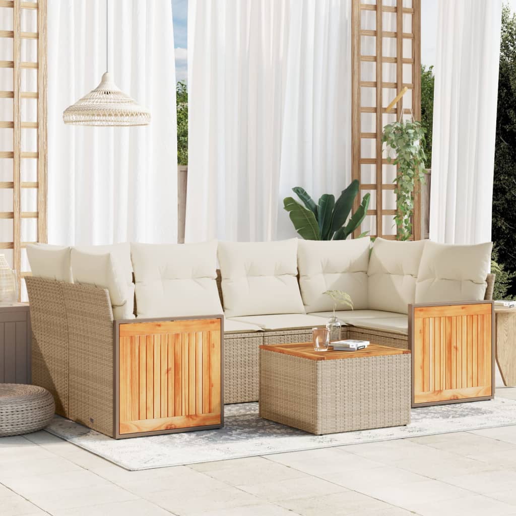 sofasæt til haven 7 dele med hynder polyrattan beige
