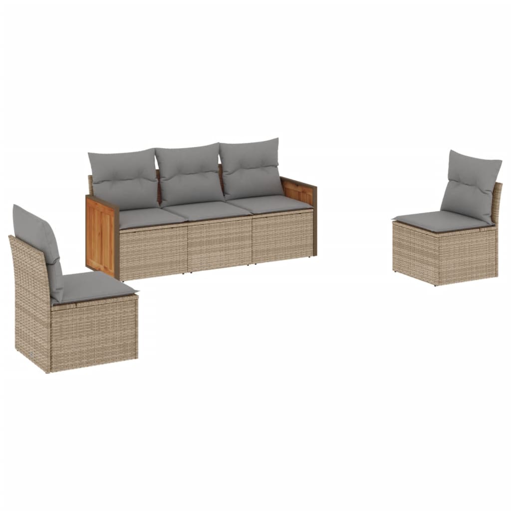 sofasæt til haven 5 dele med hynder polyrattan beige