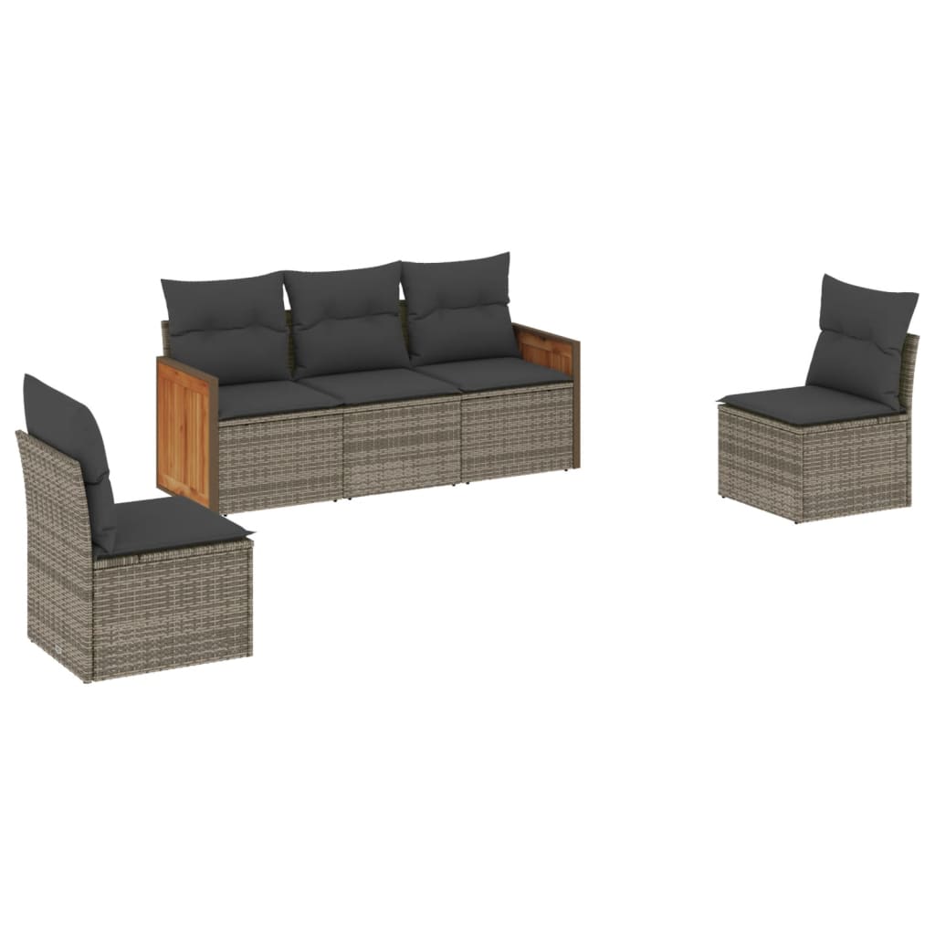 sofasæt 5 dele med hynder polyrattan grå