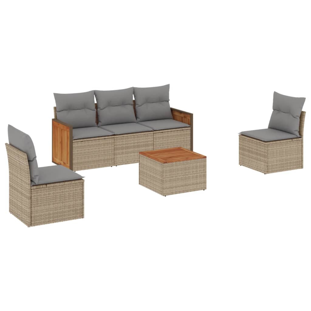 sofasæt til haven 6 dele med hynder polyrattan beige