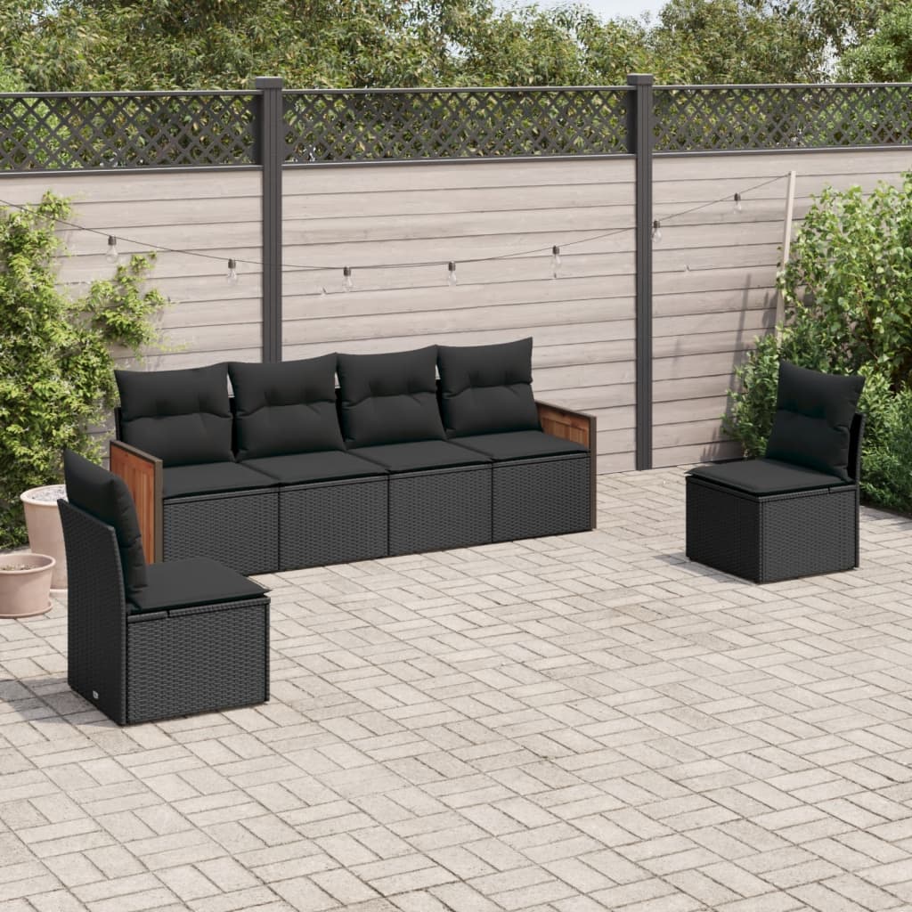 sofasæt til haven 6 dele med hynder polyrattan sort
