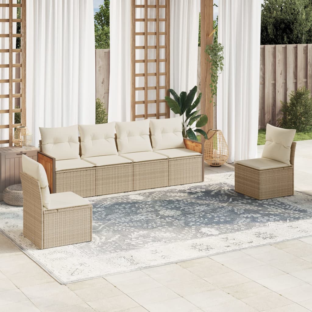 sofasæt til haven 6 dele med hynder polyrattan beige