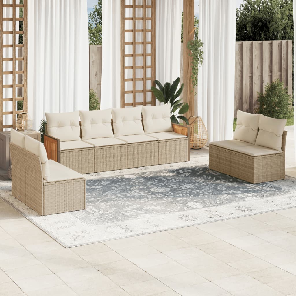 sofasæt til haven 8 dele med hynder polyrattan beige