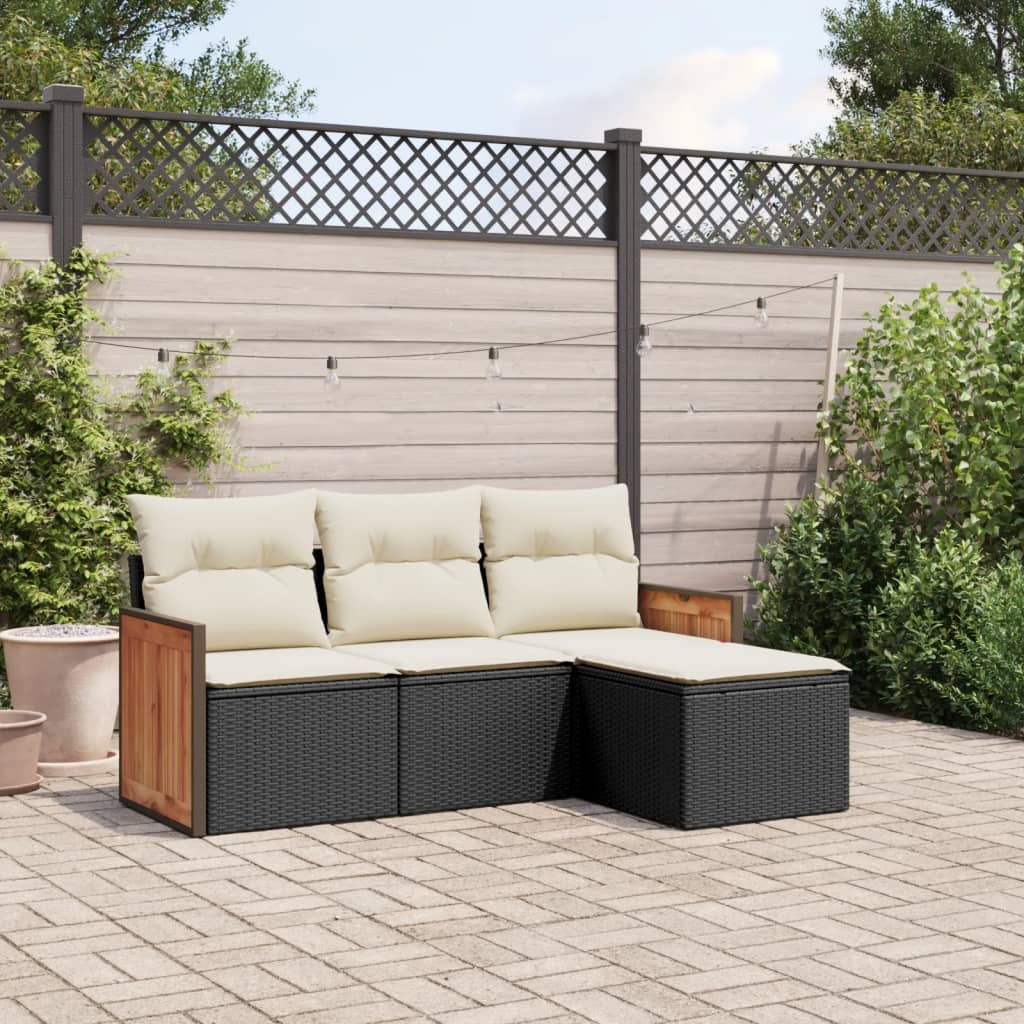 sofasæt til haven 4 dele med hynder polyrattan sort