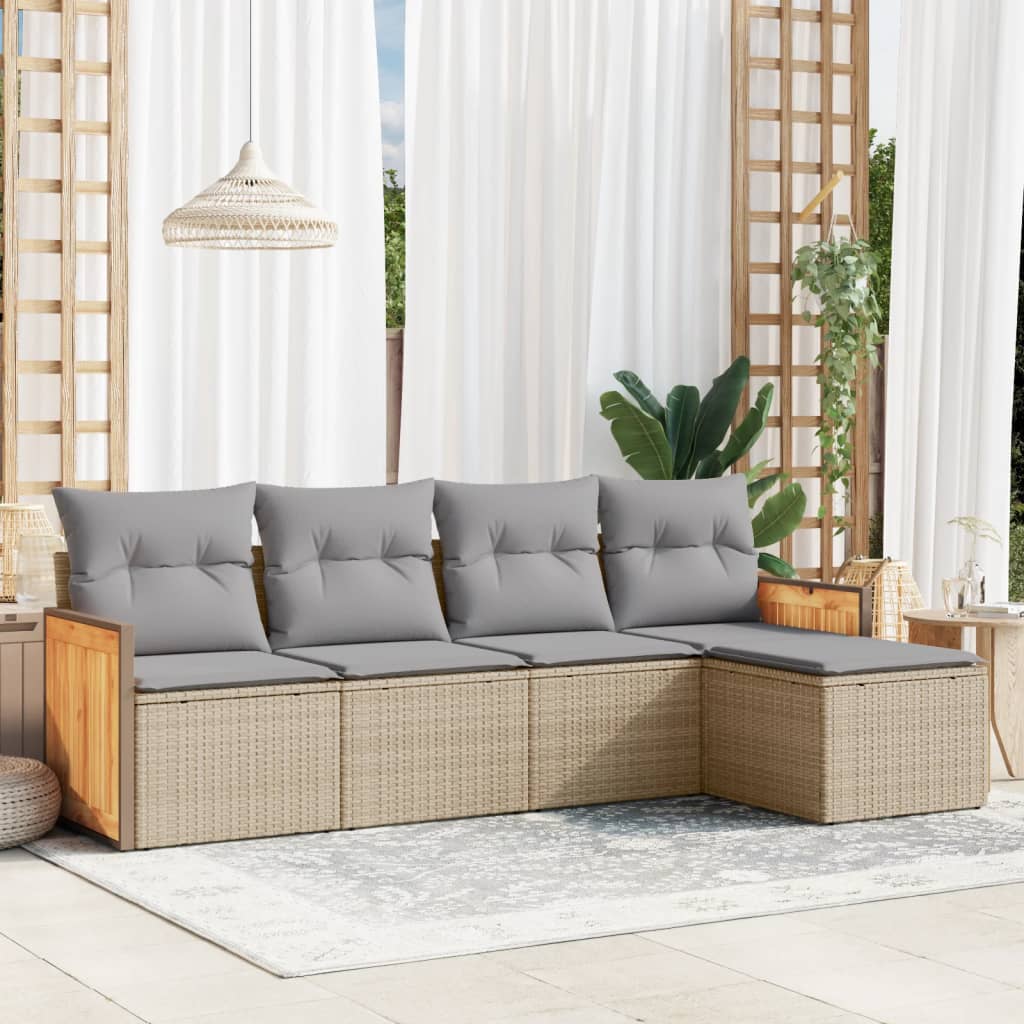 sofasæt til haven 5 dele med hynder polyrattan beige