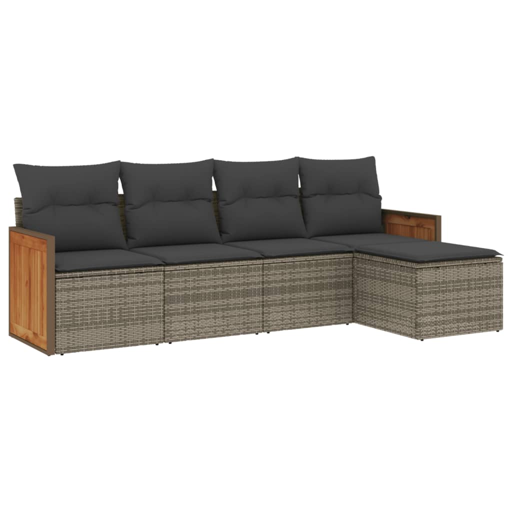 sofasæt 5 dele med hynder polyrattan grå