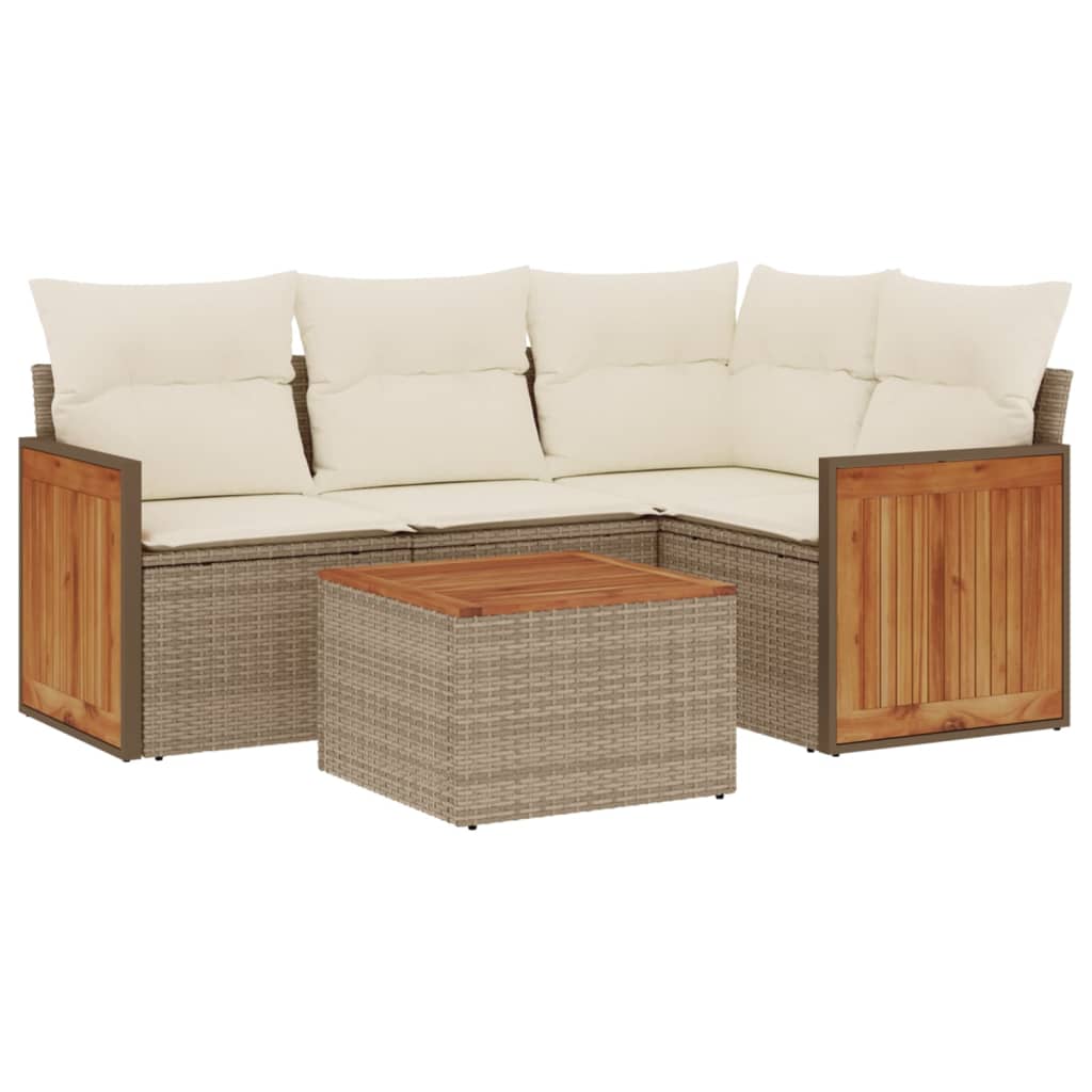 sofasæt til haven 5 dele med hynder polyrattan beige