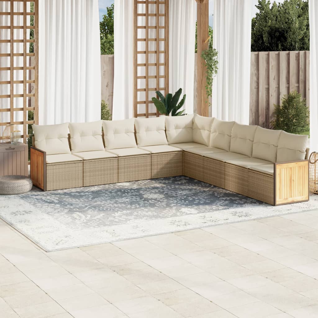 sofasæt til haven 9 dele med hynder polyrattan beige
