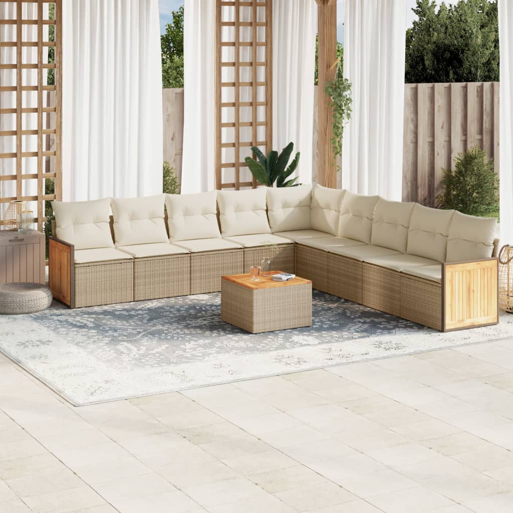 sofasæt til haven 10 dele med hynder polyrattan beige