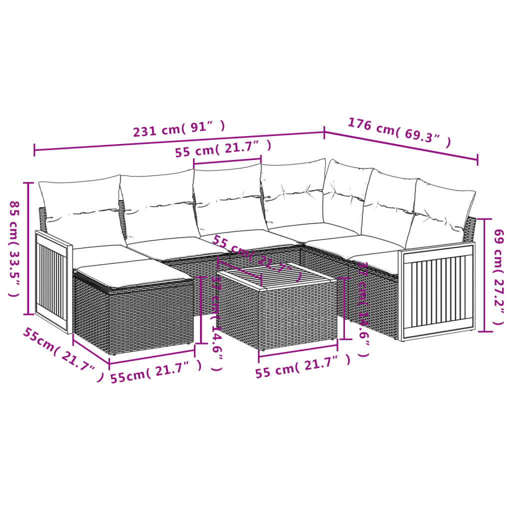 sofasæt til haven 8 dele med hynder polyrattan sort