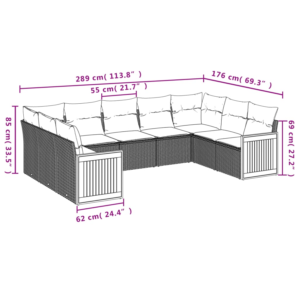 sofasæt til haven 9 dele med hynder polyrattan beige