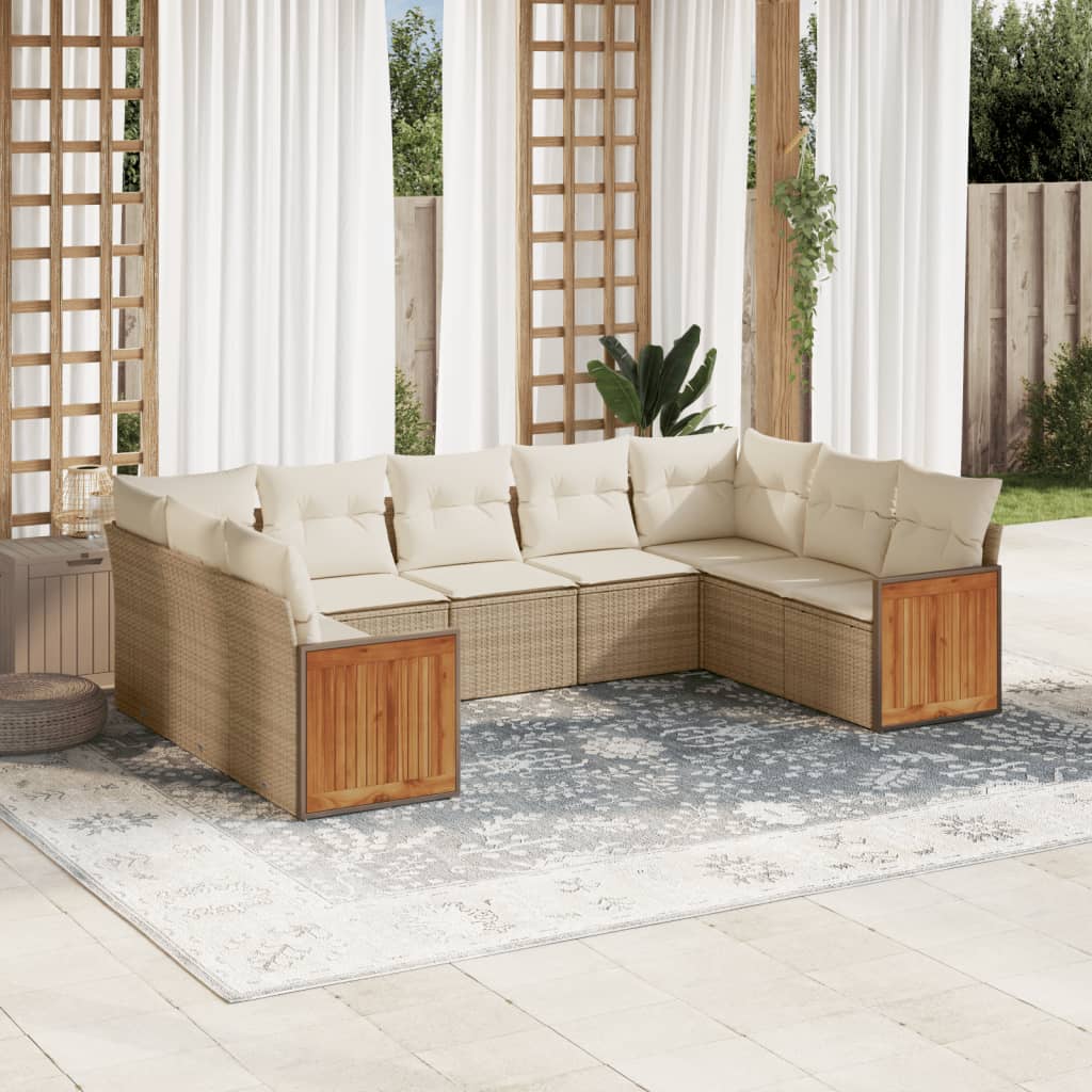 sofasæt til haven 9 dele med hynder polyrattan beige