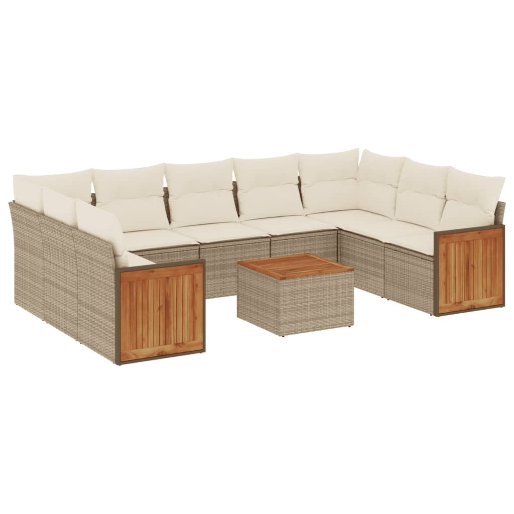 sofasæt til haven 10 dele med hynder polyrattan beige