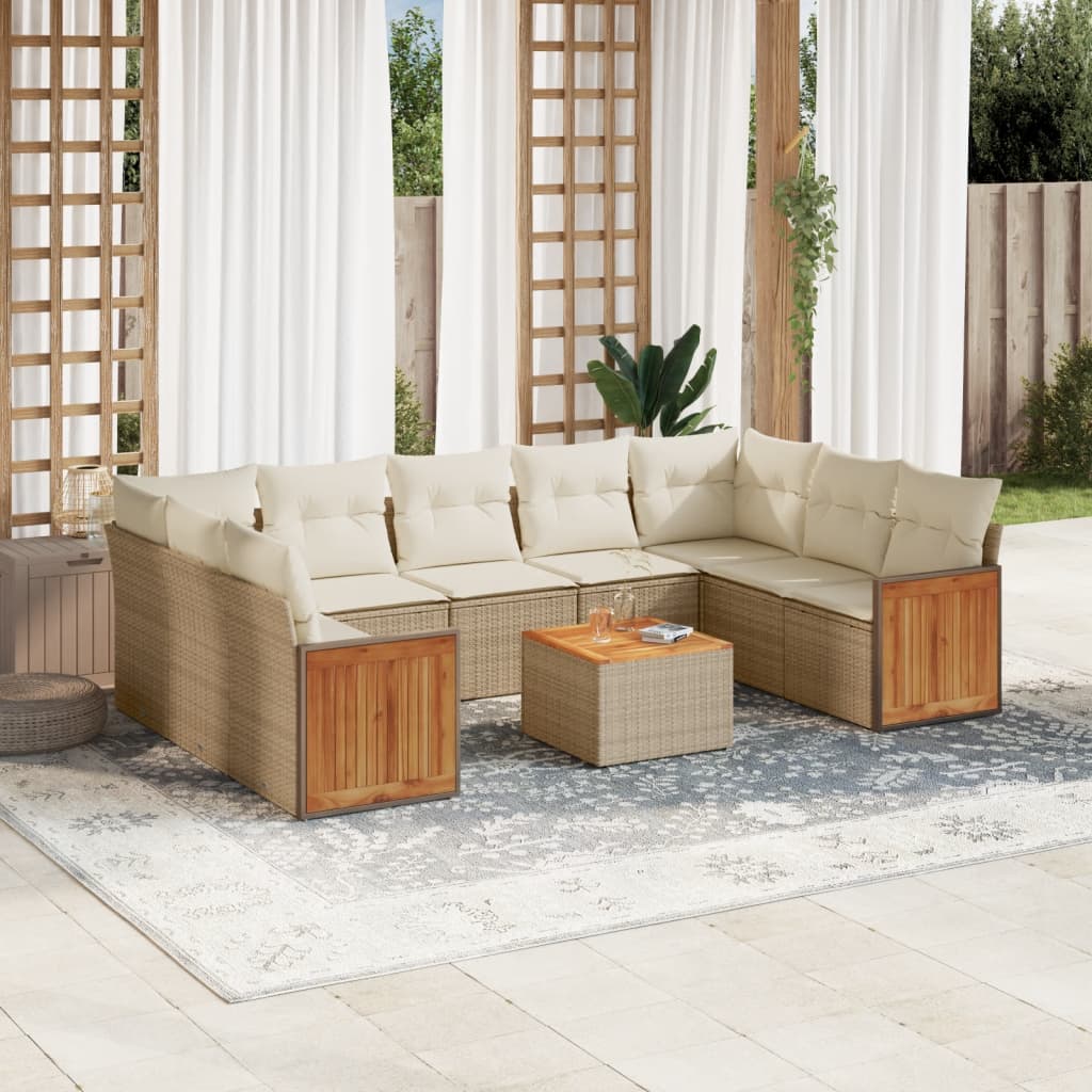 sofasæt til haven 10 dele med hynder polyrattan beige