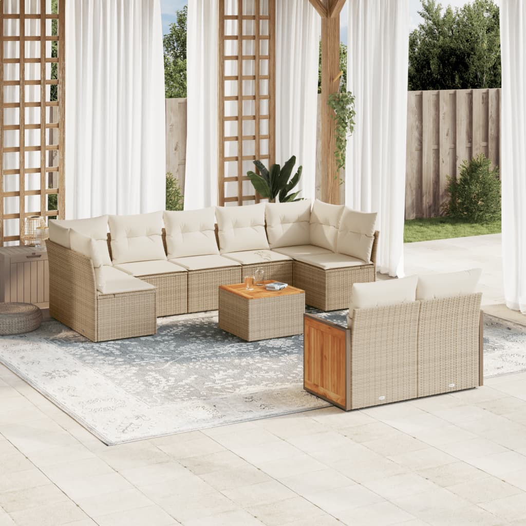 sofasæt til haven 10 dele med hynder polyrattan beige