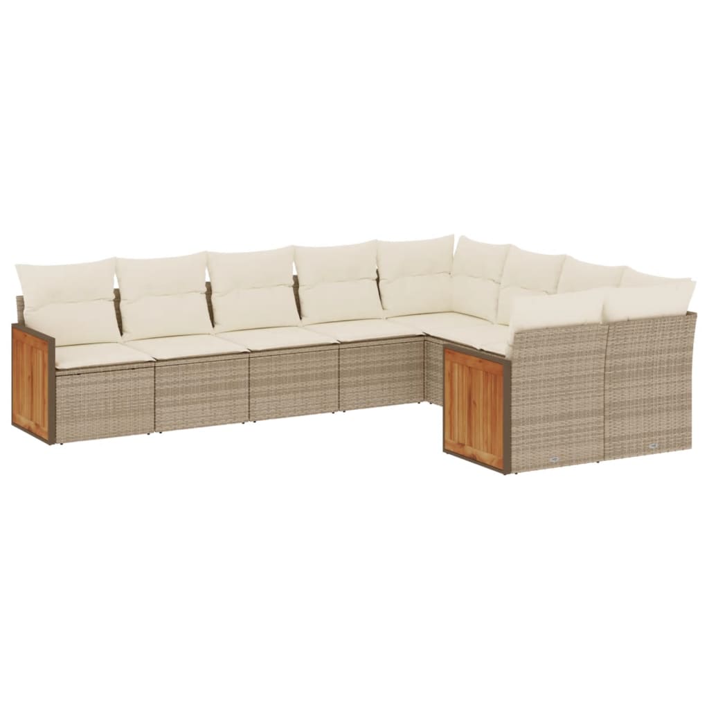 sofasæt til haven 9 dele med hynder polyrattan beige