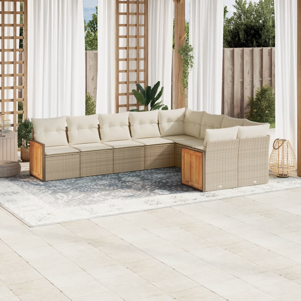 sofasæt til haven 9 dele med hynder polyrattan beige