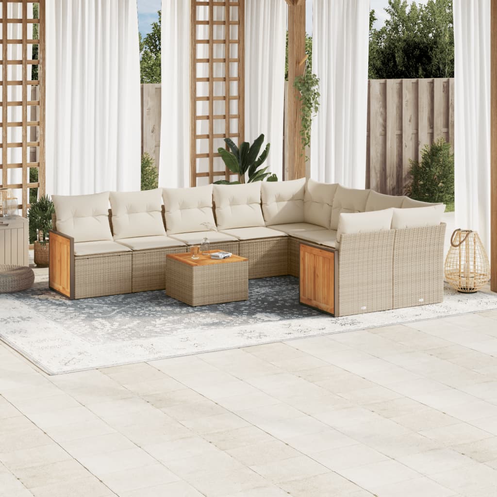 sofasæt til haven 10 dele med hynder polyrattan beige