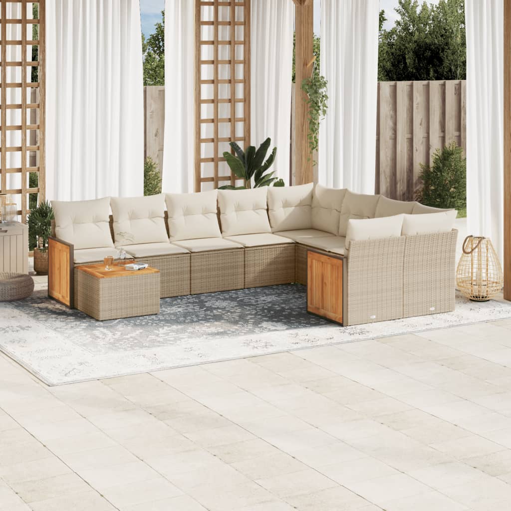 sofasæt til haven 10 dele med hynder polyrattan beige