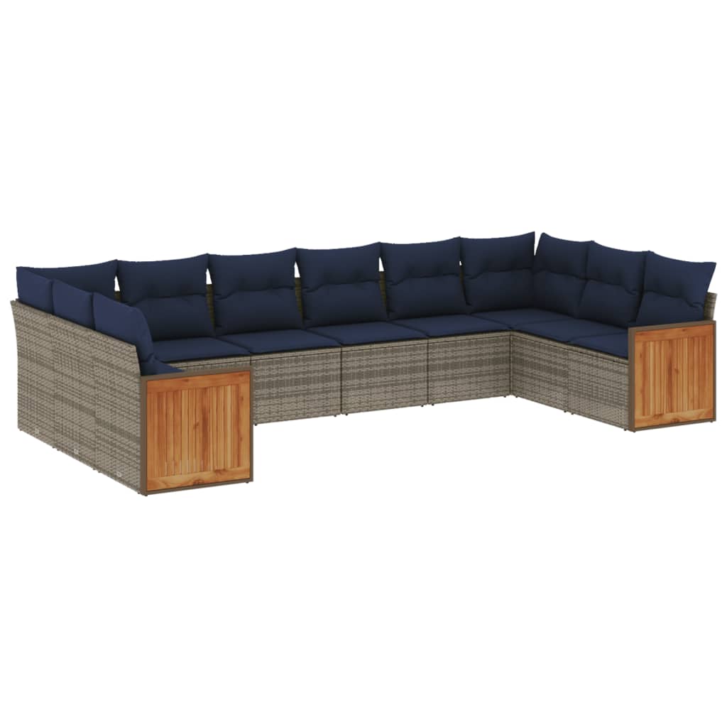 havesofasæt med 10 dele og hynder grå polyrattan