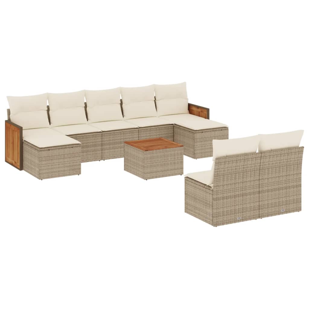 sofasæt til haven 10 dele med hynder polyrattan beige