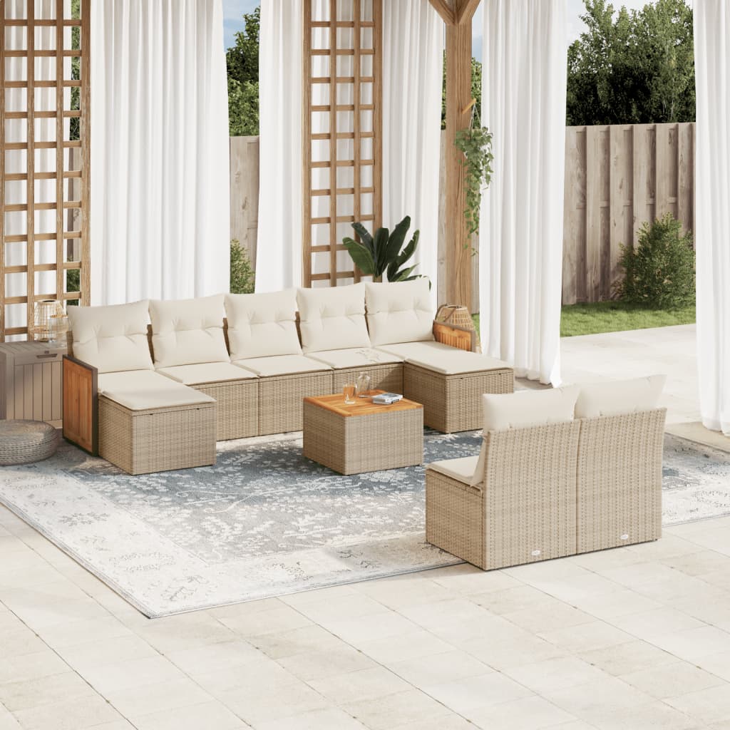 sofasæt til haven 10 dele med hynder polyrattan beige